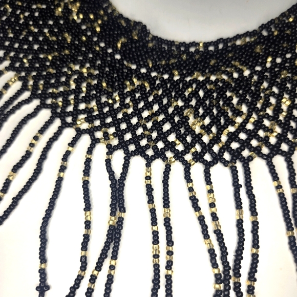 Black and Gold Beaded Necklace Choker - Picture 2 of 5